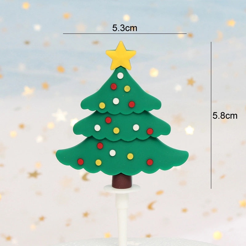 Christmas Cake Decoration Set Soft Glue Plug-in Christmas Tree Santa Snowman Reindeer Holiday Decor|Christmas Cake Decorations