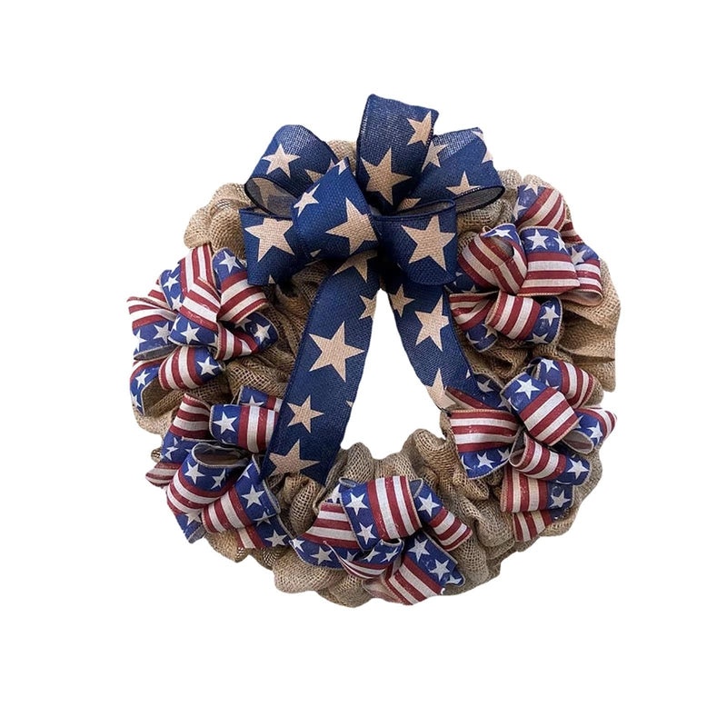 Patriotic Flower and Grass Garland with Stars and Flags | Home Decor & Festive Decorations
