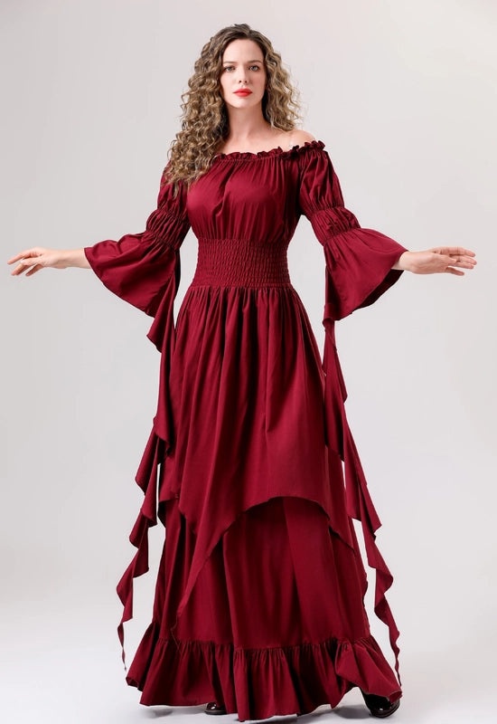 Halloween Medieval Renaissance Dress with Square Collar and Cinched Waist | Women's Vintage Costume & Stage Wear