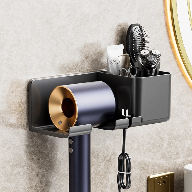 Wall-Mounted Hair Dryer Rack No-Drill Bathroom Storage Organizer Hair Dryer Holder | Bathroom Accessories