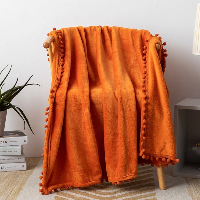 Solid Color Flannel Blanket with Tassel Balls | Home & Living Blankets