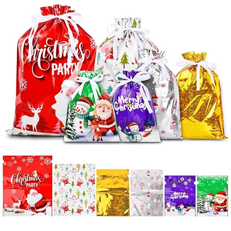 Santa Claus Drawstring Gift Bag for Christmas and Halloween Candy Packaging|Holiday Party Supplies