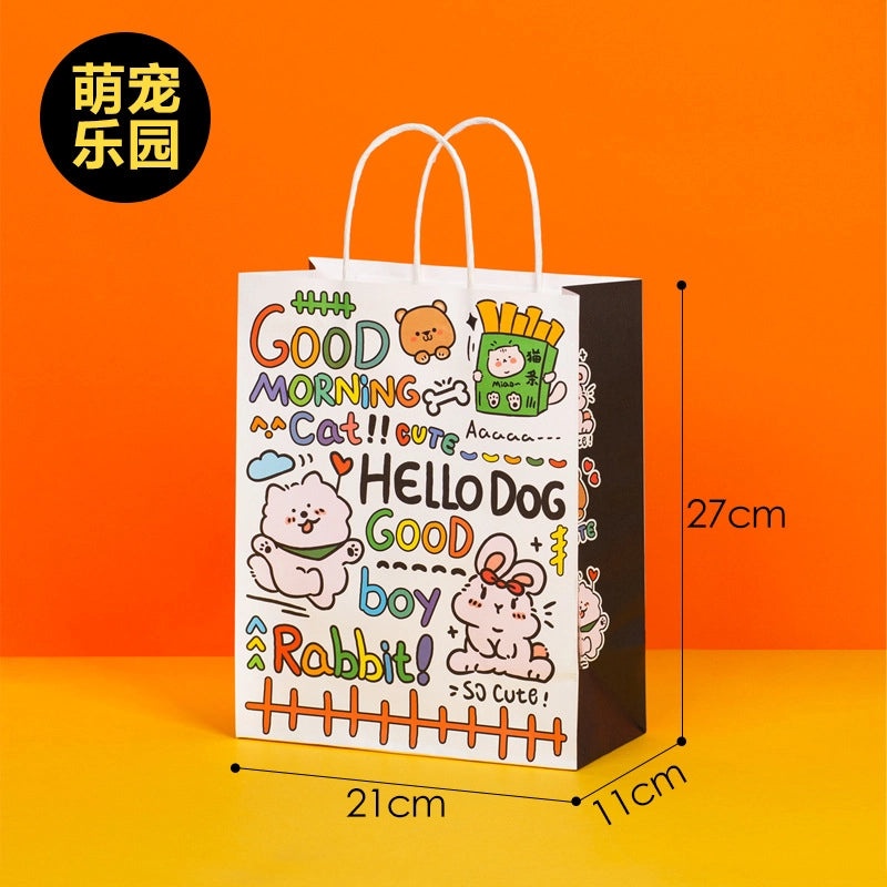 Oil Painting Kraft Paper Tote Bag Custom Gift Bag for Milk Tea Baking Takeaway Student Use|Gift Bags & Packaging