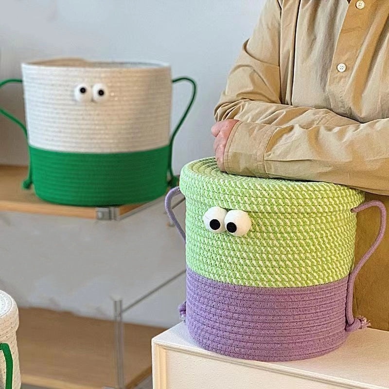 Adorable Cartoon Print Cotton Rope Storage Basket Organizer|Home Storage & Organization