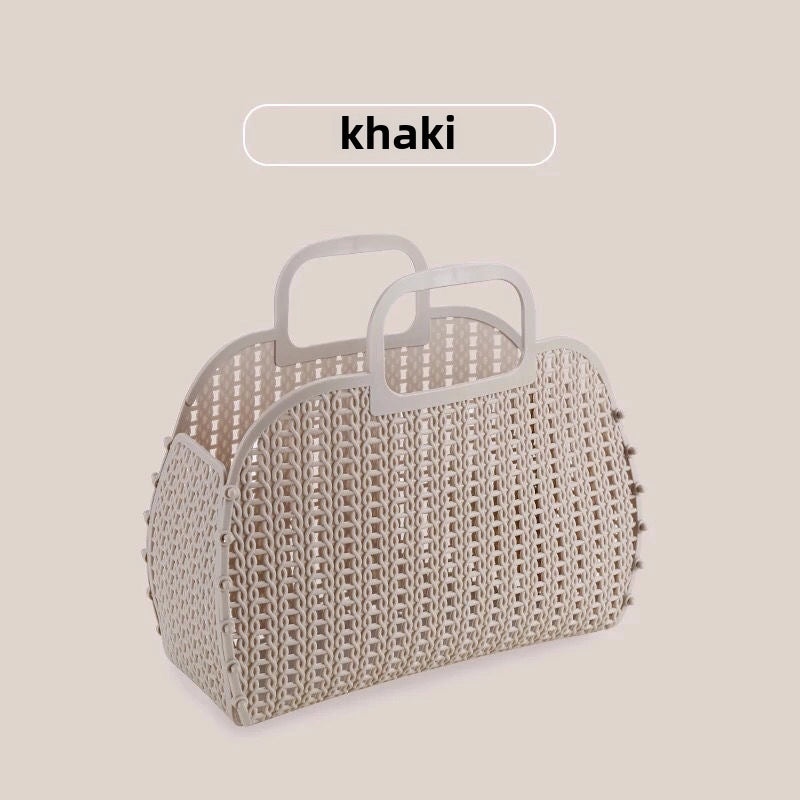 Foldable Plastic Handwoven Storage Basket for Bathroom and Shopping | Home Storage & Organization