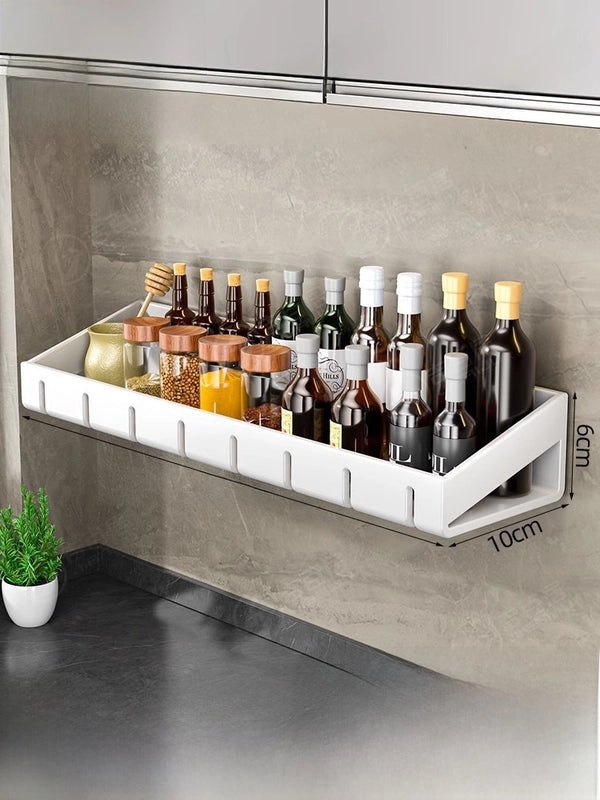 Punch-free Wall-mounted Kitchen Storage Rack Gray Seasoning Holder Space-saving Organizer|Kitchen Storage