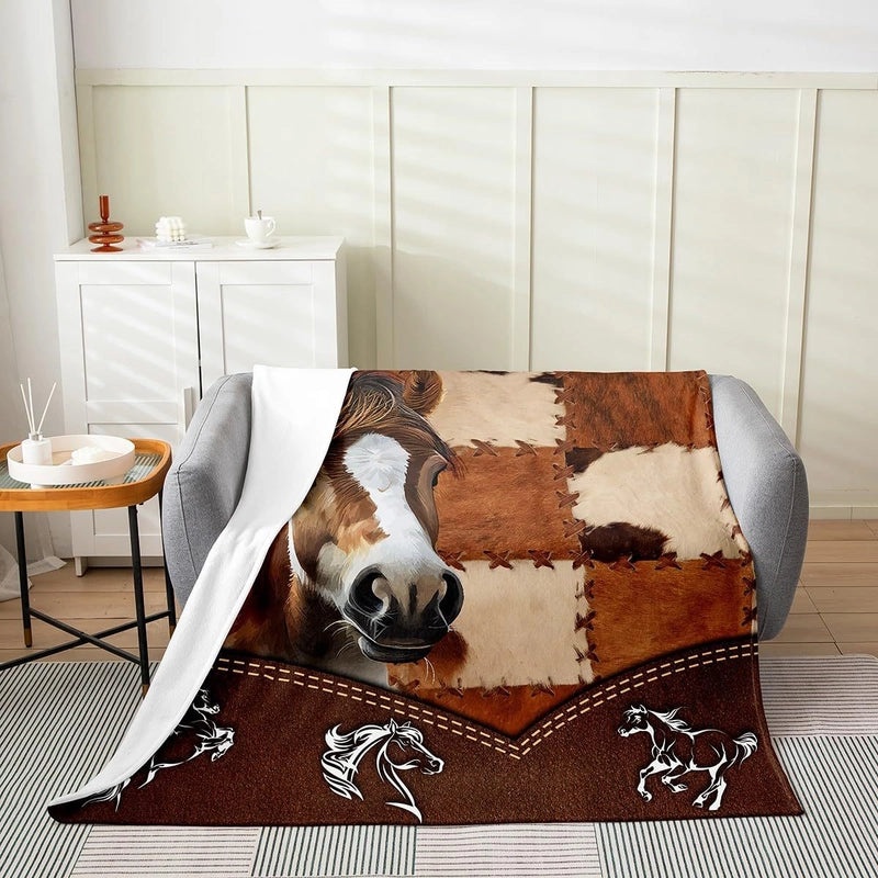 Cozy Cow Print Color Block Polyester Throw Blanket for Couch & Sofa Decor|Home Decor > Blankets & Throws