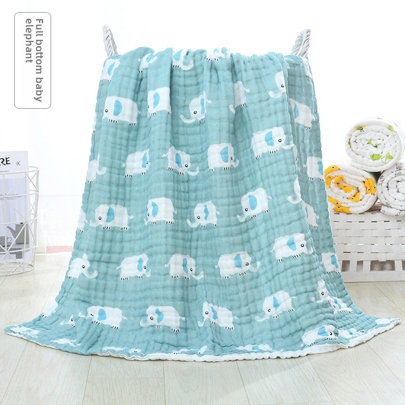 Children's Six-Layer Cotton Gauze Quilt Cartoon Printed Baby Bath Towel Soft Pleated Cover Blanket | Baby Bedding & Bath Essentials