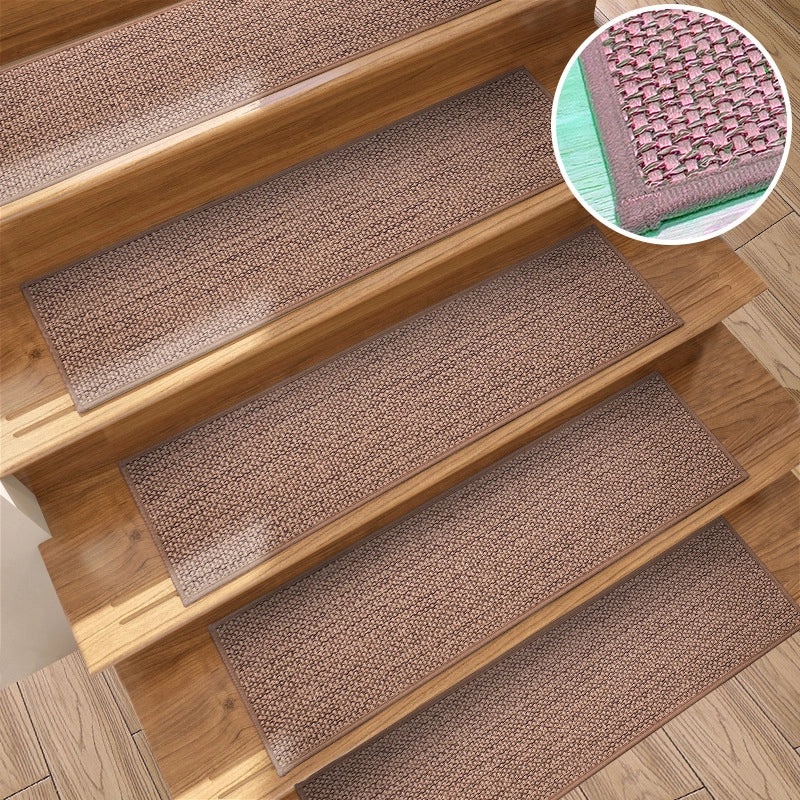 Japanese-style Non-slip Staircase Mat Imitation Linen Knitted Step Mat TPR Self-adhesive Silent Mat|Home Decor & Safety Accessories