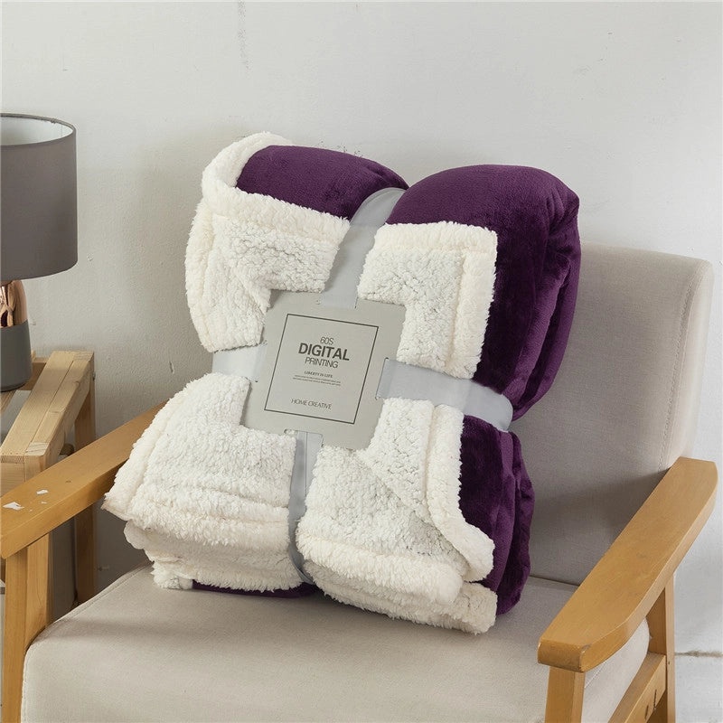 Double-layer Soft Lamb Fleece Blanket Thick Warm Solid Color Cozy Throw|Home Textiles & Bedding