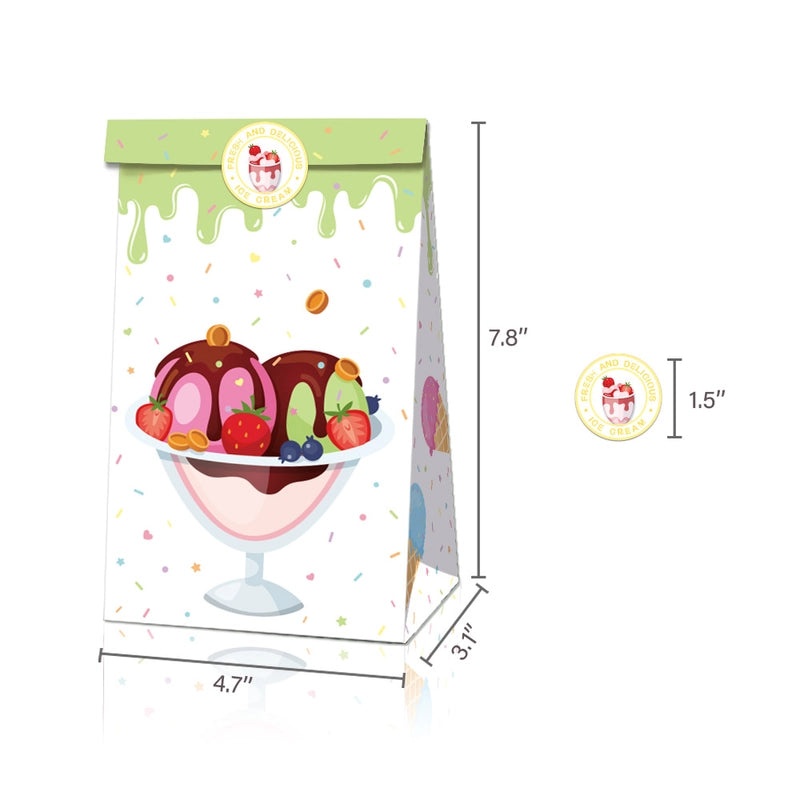 Ice Cream Party Kraft Paper Candy Bags, Oil Proof Packaging for Gift Giving | Party Supplies