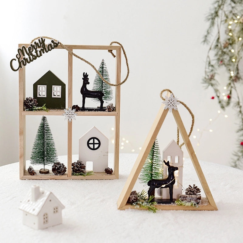 Christmas Wooden Cabin Ornament Christmas Tree Pendant Small Holiday Decoration Christmas Gift | Home Decor