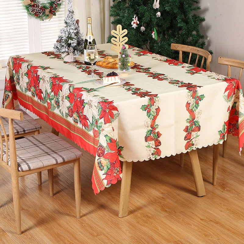 Festive Christmas Color Block Polyester Tablecloth for Holiday Dining|Home & Kitchen Table Linens