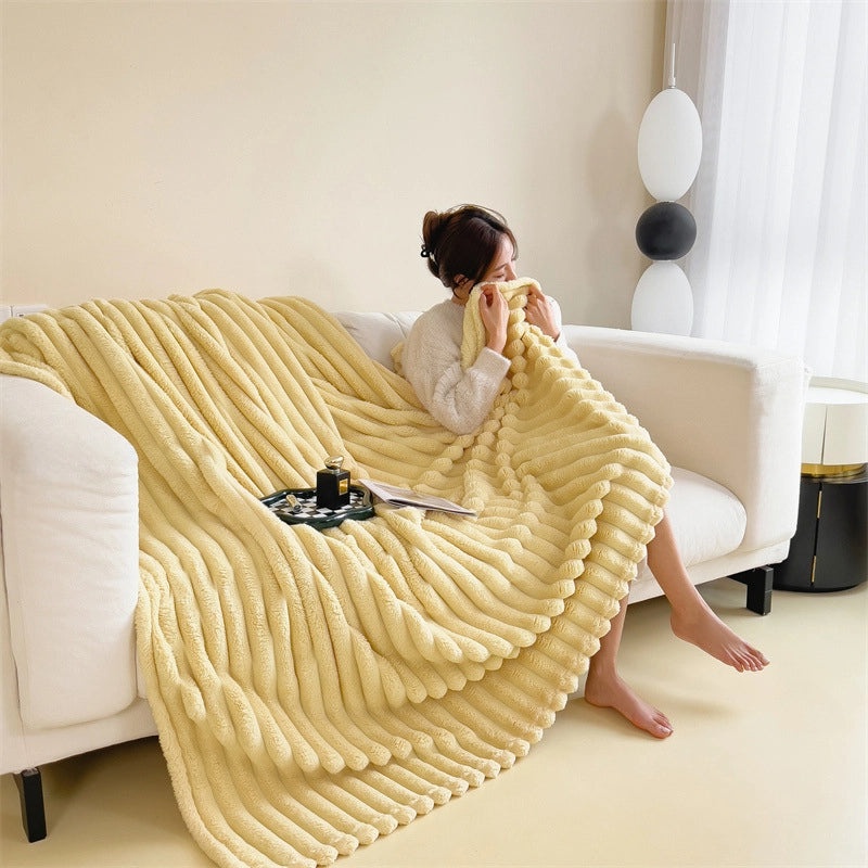 Short Plush Velvet Rabbit Fur Blanket Thick Soft Warm Nap Throw for Sofa Office Bed|Home Textiles