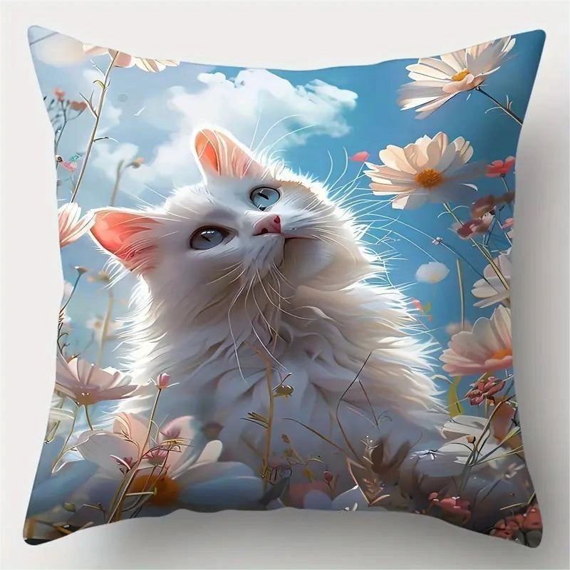 Adorable Cat Print Polyester Pillow Covers for Couch and Sofa Decor|Home Decor & Accessories