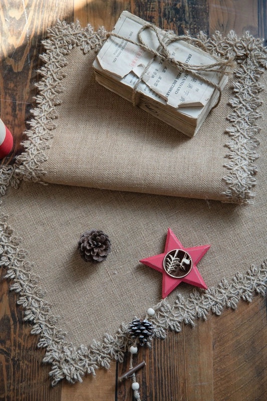 Rustic Jute Table Runner with Lace Tassels for Wedding Party Decoration|Home Decor Table Linens