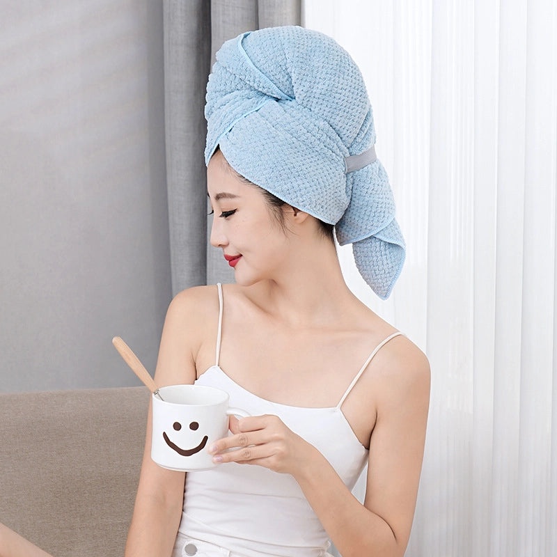 Pineapple Plaid Coral Fleece Hair Drying Towel for Women 60x100cm Thick Absorbent Quick-Dry Headscarf|Hair Accessories