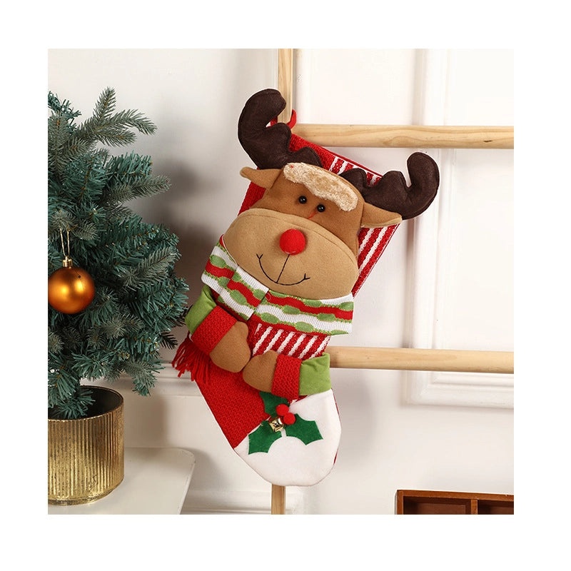 3D Doll Christmas Socks with Tree Bell and Reindeer Pendant | Christmas Home Wall Ornaments | Holiday Decoration Socks|Seasonal Decor