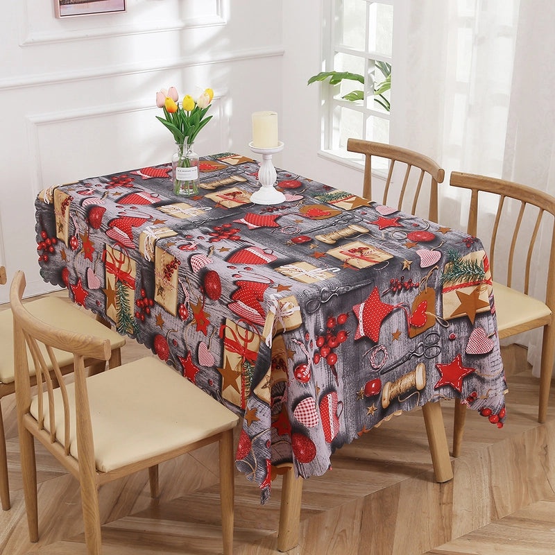 Festive Christmas Color Block Polyester Tablecloth for Holiday Dining|Home & Kitchen Table Linens