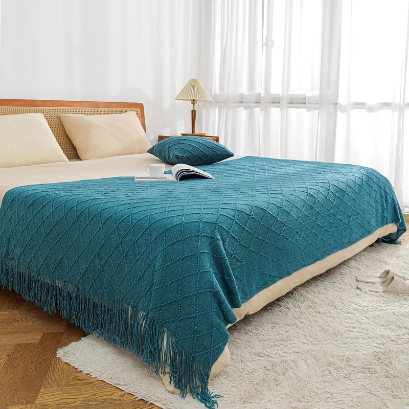 Nordic Tassel Sofa Throw Blanket Cozy Woven Bed Cover Pillowcase for Bedroom Homestay|Home Textiles & Throws