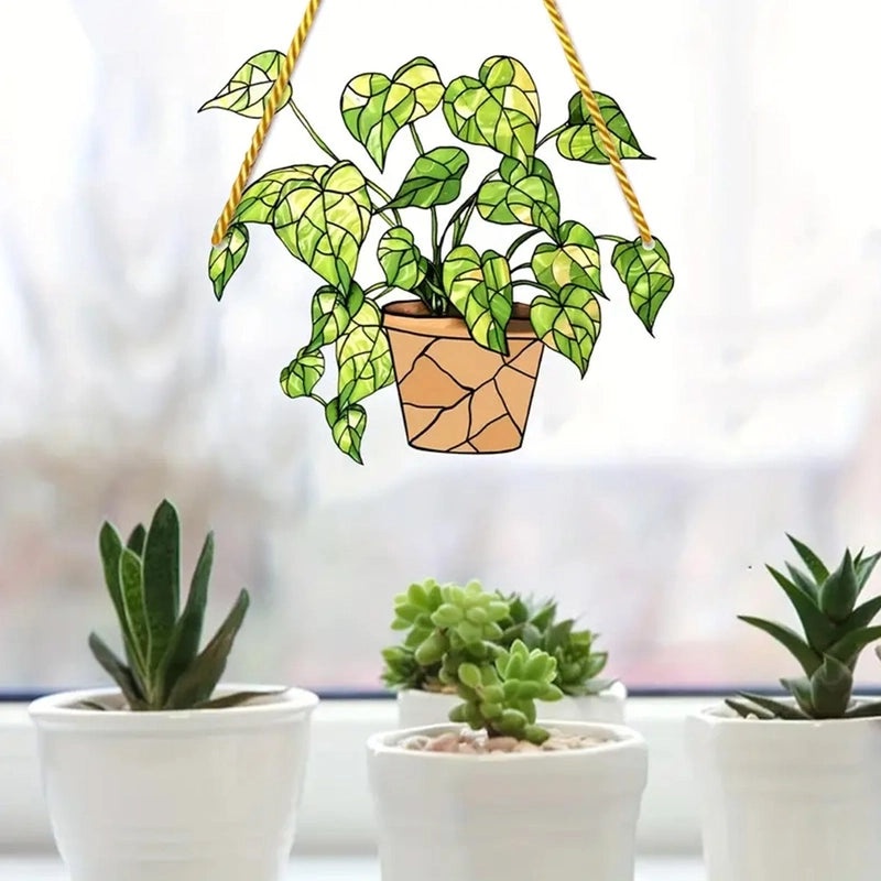 Scindapsus Aureus Dyed Leaf Window Hanger, Light Catching Indoor Outdoor Decoration | Home Decor