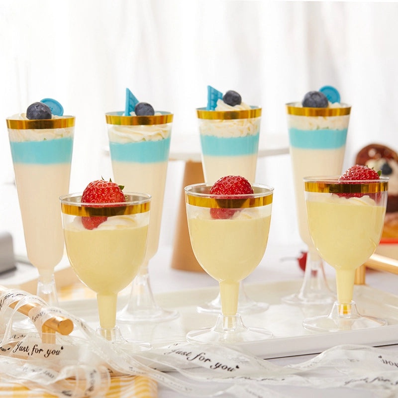 Phnom Penh Clear Plastic Goblet Dessert Cups Disposable Mousse Jelly Pudding Wedding Party Tableware|Disposable Dessert Cups