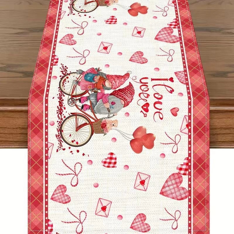 Romantic Heart Shape Rose Linen Table Runner for Valentine’s Day | Home Decor/Table Linens