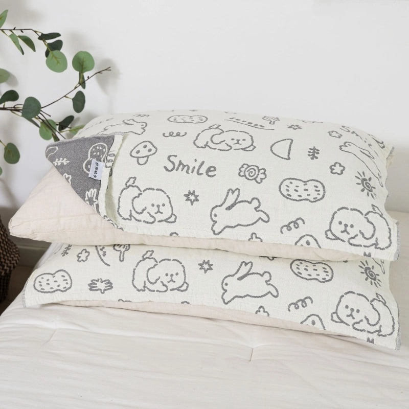 Cotton Gauze Pillow Towel Pair for Boys and Girls Cartoon Hijab Cushion Cover Four Seasons Use|Home Textiles