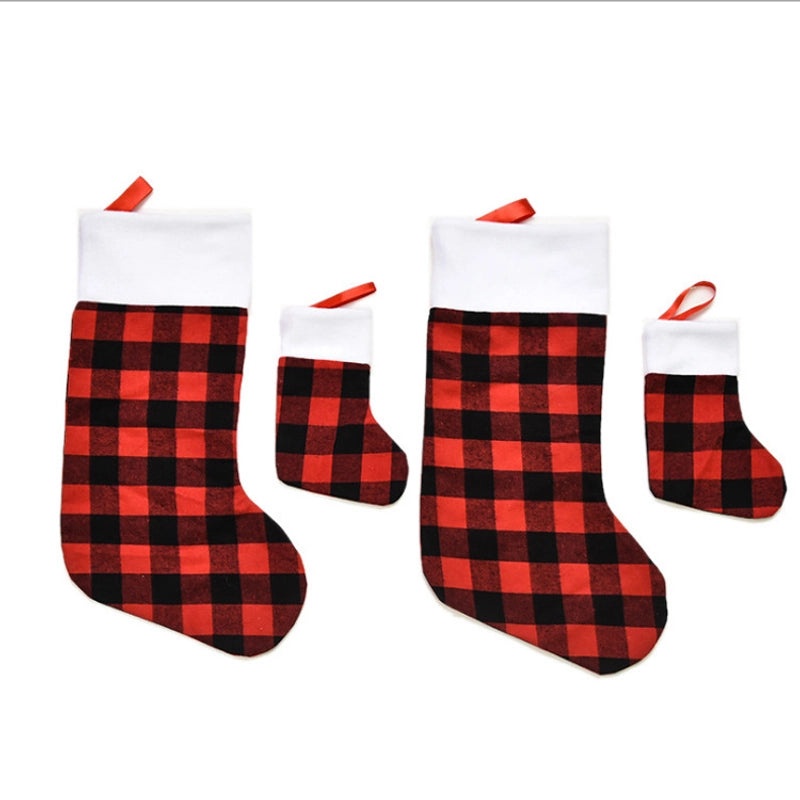 Christmas Red and Black Plaid Plush Stockings Hanging Gift Bags Candy Holders|Christmas Decorations