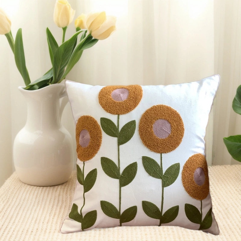 Embroidered Cotton Floral Cushion Cover Soft Decorative Pillow Case for Sofa Bedside Home Decor|Home Decor & Pillows
