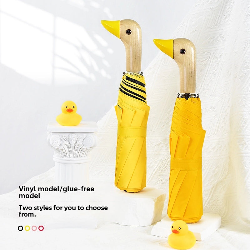 Creative Duck Head Umbrella with Wooden Handle, Cute Women's Black Sunscreen Umbrella, 30% Off|Fashion Accessories>Umbrellas & Rain Gear