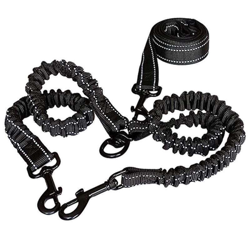 Double Dog Leash with Elastic Buffer and Reflective Design for Two Dogs | Pet Supplies - Dog Leashes