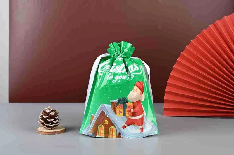 Santa Claus Drawstring Gift Bag for Christmas and Halloween Candy Packaging|Holiday Party Supplies
