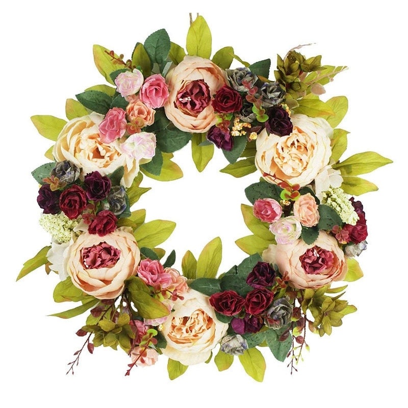 European Style Spring Artificial Flower Wreath for Wall and Door Hanging | Home Decor & Seasonal Decorations