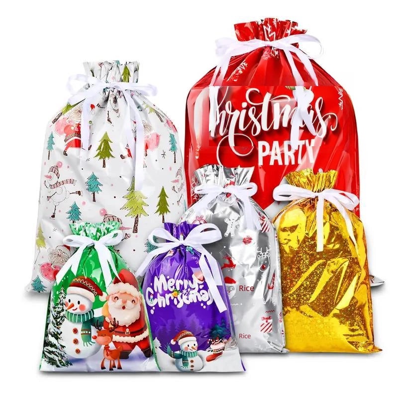 Santa Claus Drawstring Gift Bag for Christmas and Halloween Candy Packaging|Holiday Party Supplies