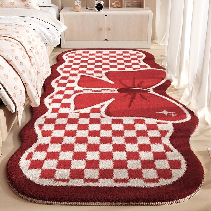 Plaid Cherry Bow Knot Faux Cashmere Bath Mat for Bathroom | Home Decor & Bath Accessories