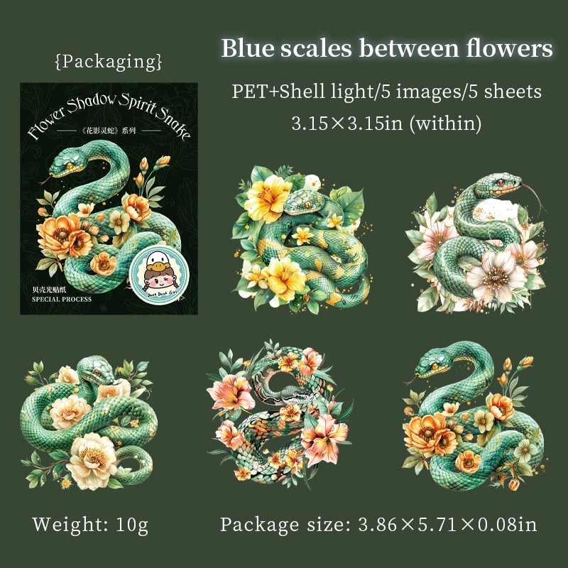 Floral Snake Pattern Vintage Style PET Stickers Set|Home & Garden Accessories