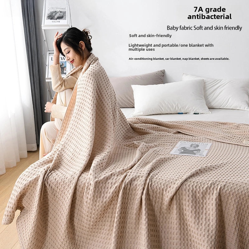 Pure Cotton Waffle Quilt Blanket Soft Gauze Cover Summer Cooling Towel Quilt for Adults|Home Textiles & Bedding