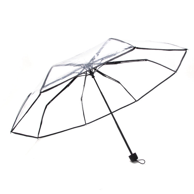 Transparent Folding Umbrella Full Automatic Clear Rain Umbrella Custom Logo Print Promotional Supplies|Umbrellas & Rain Gear