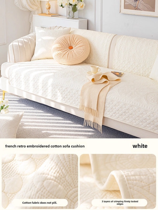 Japanese Korean Style Cream Cotton Sofa Cushion Four Seasons Non-Slip Universal Sofa Cover|Home Decor