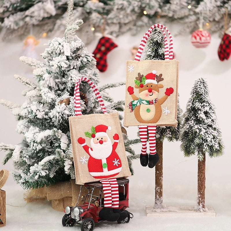 Festive Christmas Gift Bags with Santa Snowman Tree Cartoon Design|Holiday Party Supplies