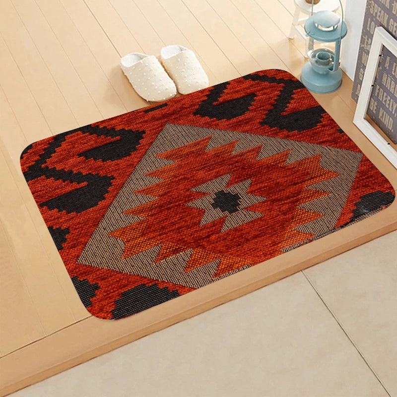 Turkish Persian Geometric Pattern Flannel Mat for Entrance and Toilet|Home Decor Rugs & Mats