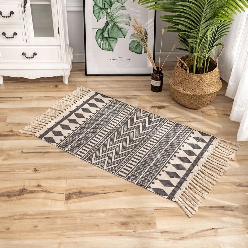 Ethnic Geometric Letter Flower Cotton Bath Mat|Home Decor & Bath Accessories