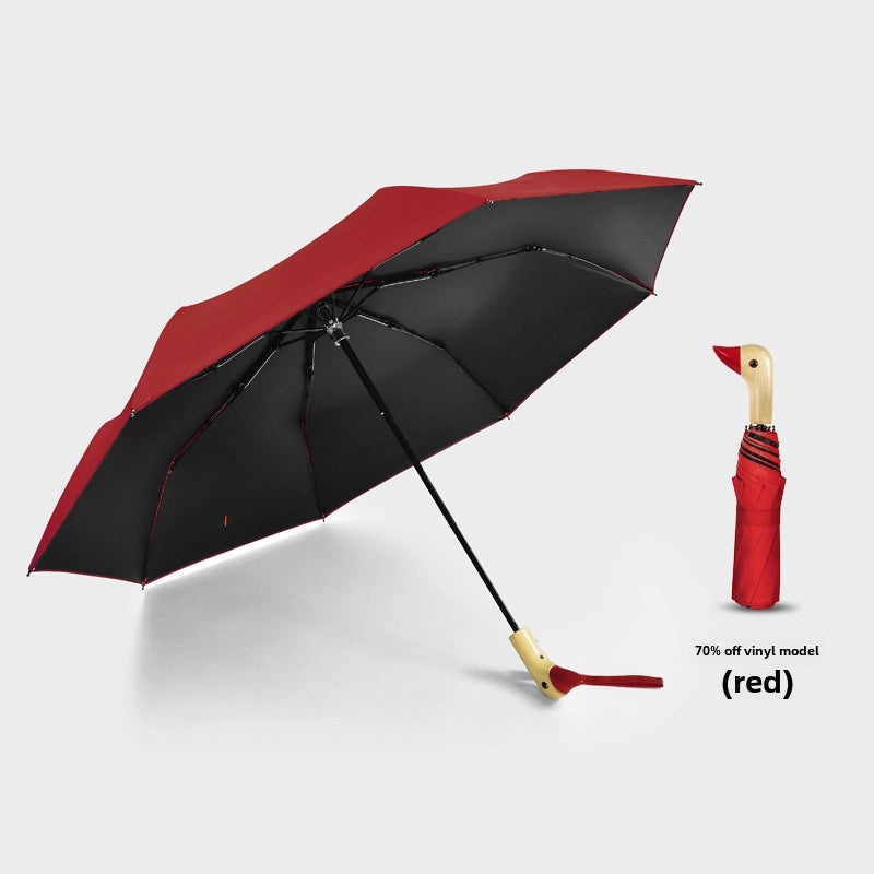 Creative Duck Head Umbrella with Wooden Handle, Cute Women's Black Sunscreen Umbrella, 30% Off|Fashion Accessories>Umbrellas & Rain Gear