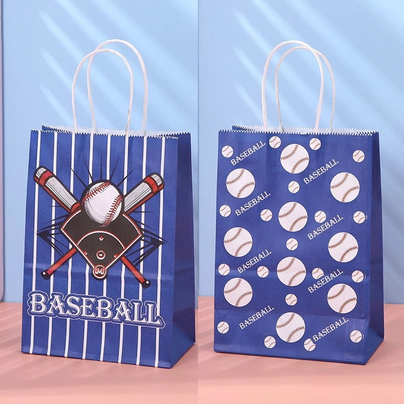 Fashion Baseball Print Kraft Paper Gift Bag Portable Party Shopping Tote|Gift Bags & Packaging