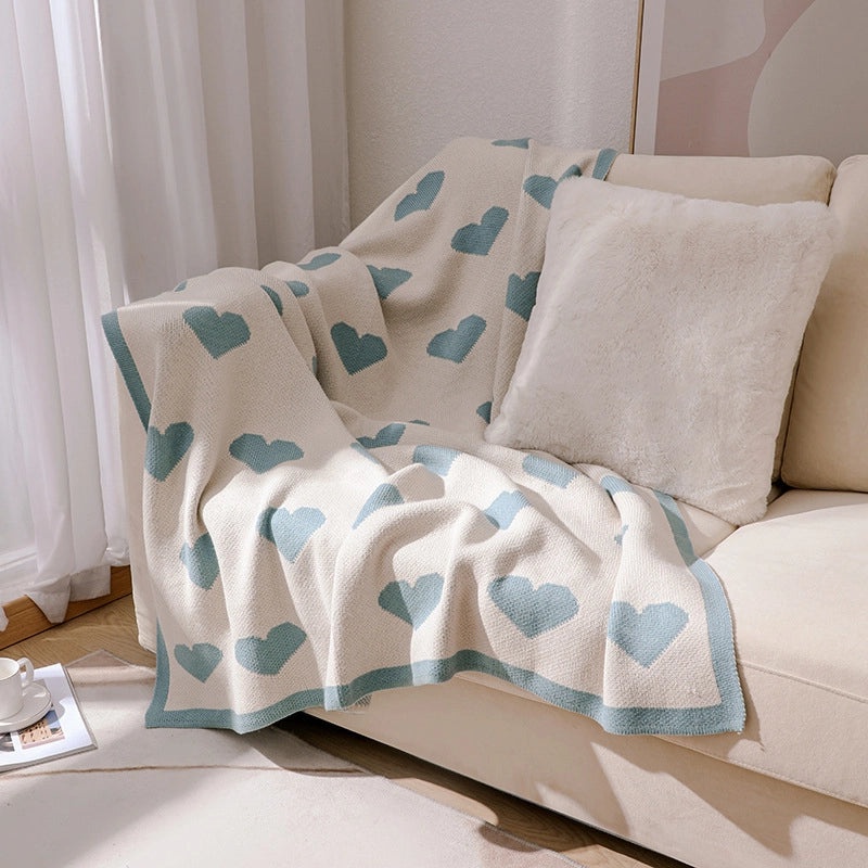 Cute Heart Stripe Acrylic Blanket for Cozy Bedding|Home & Living Bedding