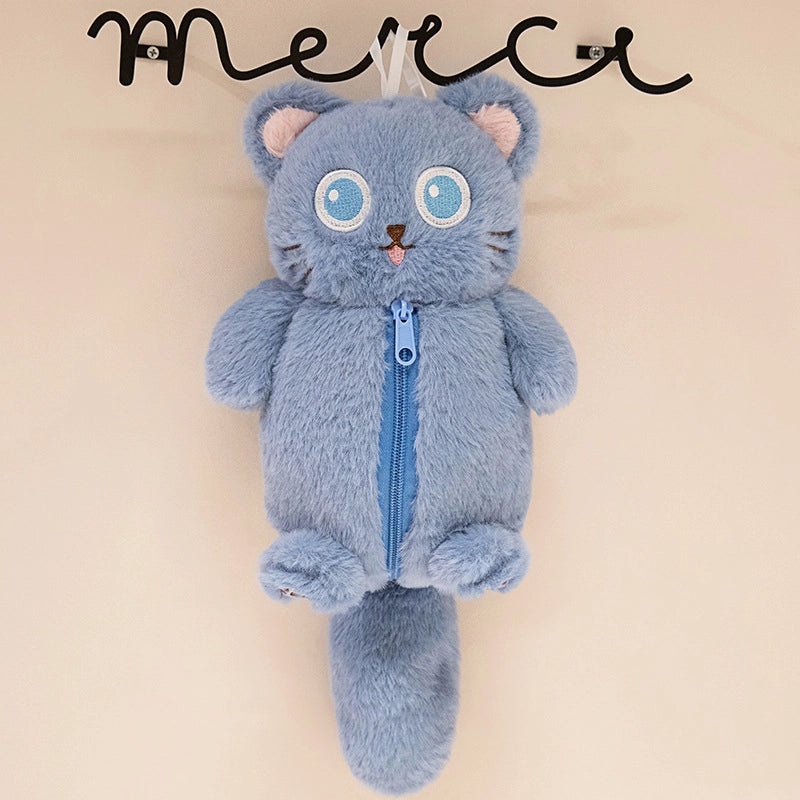 Big Eye Cat Plush Tissue Box Pencil Case Multifunctional Cosmetic Bag Hanging|Cosmetic Bags & Cases