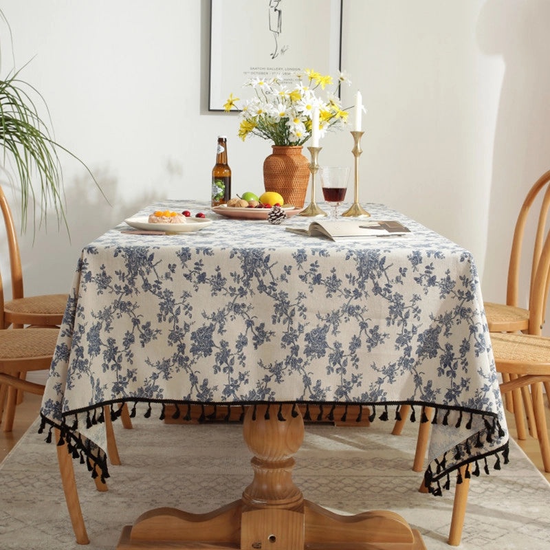 Vintage Floral Cotton Linen Tablecloth|Home Decor & Dining Textiles