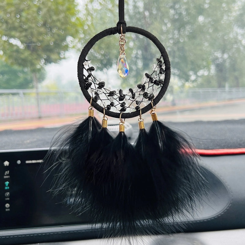 Car Rearview Mirror Hanging Dreamcatcher with Feather and Crystal Stones | Car Interior Ornaments