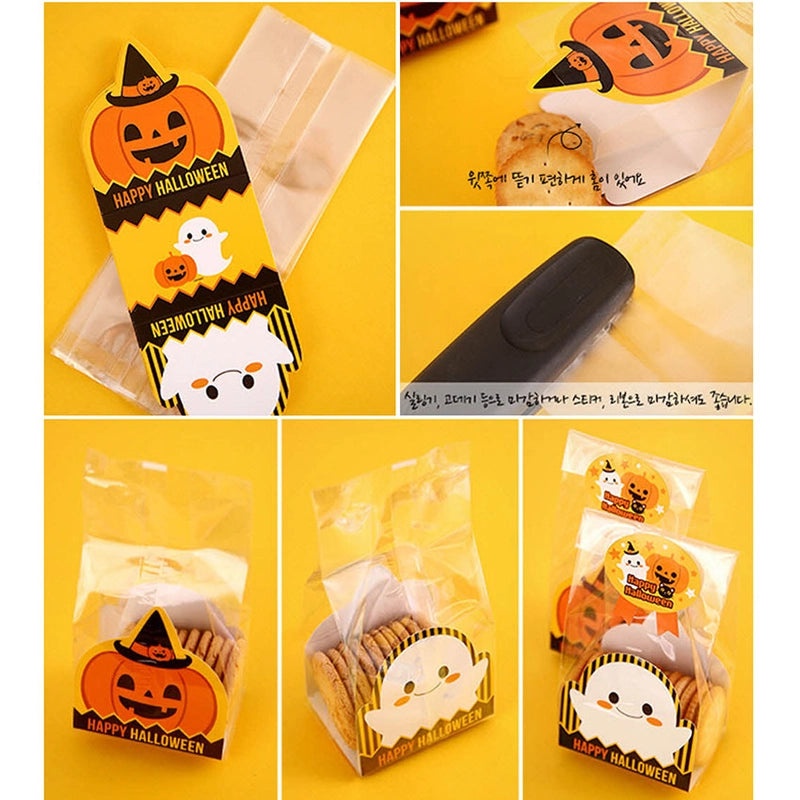 50 Sets Halloween Pumpkin Ghost Treat Bags with Bottom | Halloween Party Supplies